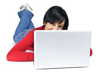 Image showing Young woman with laptop computer