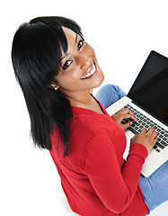 Image showing Young black woman using laptop computer