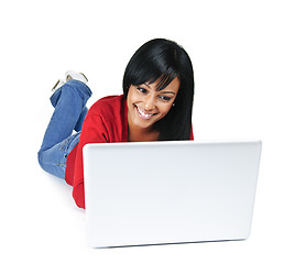 Image showing Young woman using laptop computer