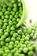 Image showing Spilled bowl of green peas