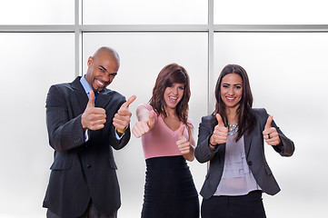 Image showing Happy business team thumbs up
