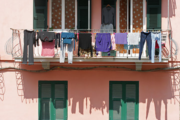 Image showing Laundry hung on to dry, Corniglia