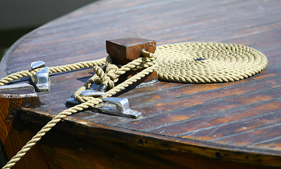 Image showing Boat rope on dock