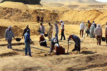 Image showing archaeological digging near statue of Sphinx in Egypt