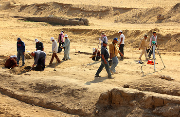 Image showing archaeological digging near statue of Sphinx in Egypt