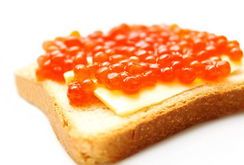 Image showing red caviare sandwich on white