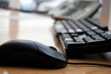 Image showing Office Computer Keyboard Mouse and Phone