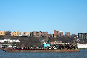 Image showing Barge Carrying Recycled Cars and Scrap Metal