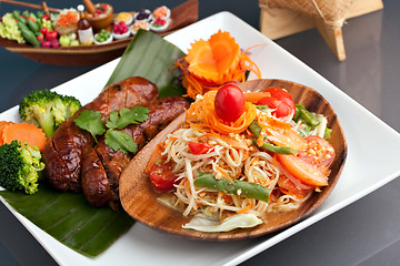 Image showing Thai Sausage and Som Tum Salad
