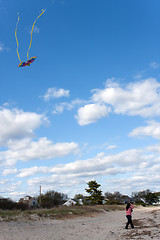 Image showing Girl Flying a Kite at the Beach