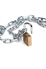 Image showing Open padlock and chain 
