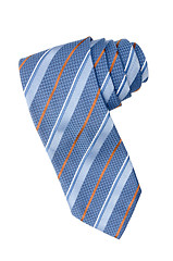 Image showing Striped blue, white and orange tie