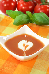 Image showing tomato soup with dollop of cream