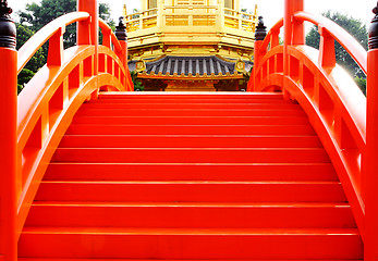 Image showing oriental golden pavilion of Chi Lin Nunnery and Chinese garden, 