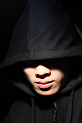 Image showing Monochrome picture of a guy in a hood 