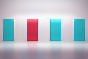 Image showing Right choice: four conceptual doors