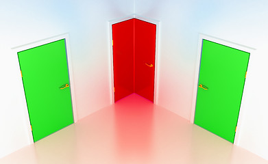 Image showing Right or wrong: conceptual corner door