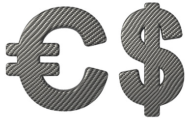 Image showing Carbon fiber font US dollar and euro symbols 