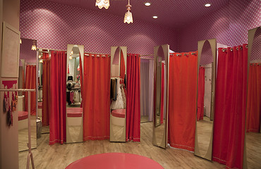 Image showing Colourful fitting booths