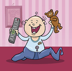 Image showing boy with remote control and teddy bear