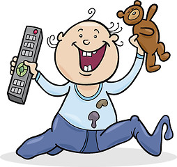 Image showing boy with remote control and teddy bear