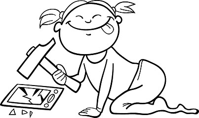 Image showing girl destroying smartphone for coloring book