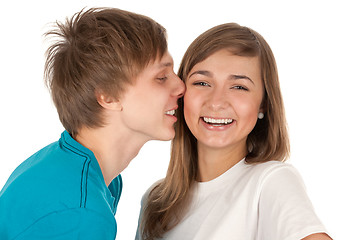 Image showing boy kisses a girl