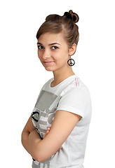 Image showing portrait of a girl in a pacifist earrings