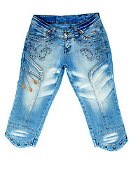 Image showing blue denim breeches with steel studs