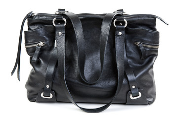 Image showing Black leather ladies handbag