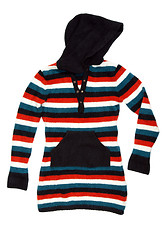 Image showing warm striped ladies jacket with hood