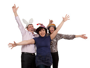 Image showing Three friends having fun in the caps