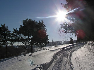 Image showing Sun&road throug snow
