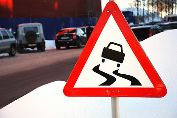 Image showing varning sign for slippery road ahead