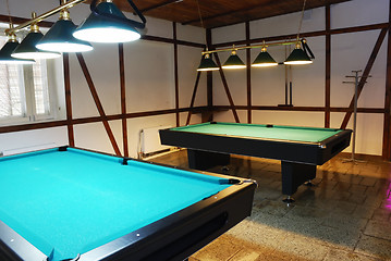 Image showing shot of billiard room with tables