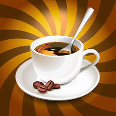 Image showing Cup of coffee over rays