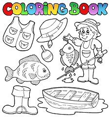 Image showing Coloring book with fishing gear