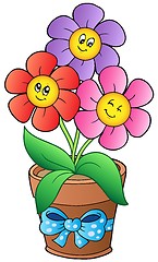 Image showing Pot with three cartoon flowers