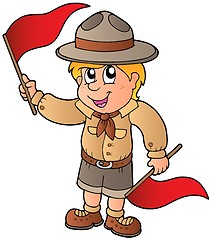 Image showing Scout boy giving flag signal