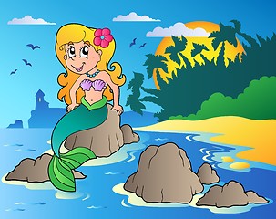 Image showing Seascape with cartoon mermaid