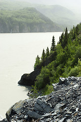 Image showing Mountain landscape with landslide in foreground