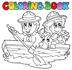 Image showing Coloring book with scouts in boat