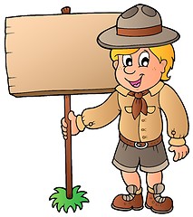 Image showing Scout boy holding wooden board