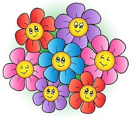 Image showing Group of cartoon flowers