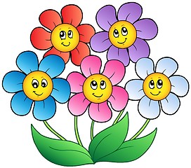 Image showing Five cartoon flowers