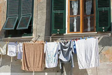 Image showing Laundry hung on to dry, Vernazza, Italy