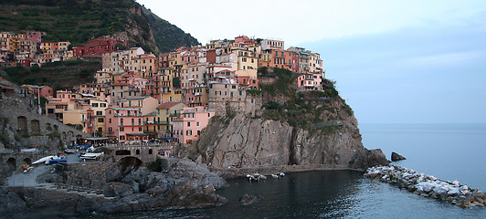 Image showing Beautiful Manarola fishing village at the twilight, Italy.