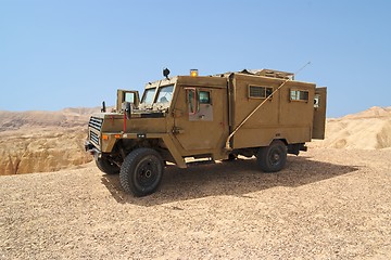Image showing Israeli army Humvee on patrol in the Judean desert 