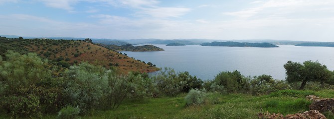 Image showing Lake among Mediterranean hills