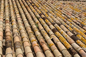 Image showing Texture of old roof tiled with cylindrical tiles 